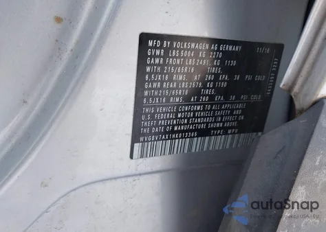 2017 Volkswagen Tiguan 2.0T/2.0T S z USA, uszkodzony, nr VIN WVGBV7AX1HK013365